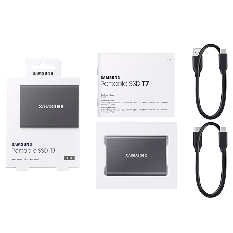 disco duro externo en estado sólido portatil samsung t7, 1tb, usb 3.2 tipo-c.