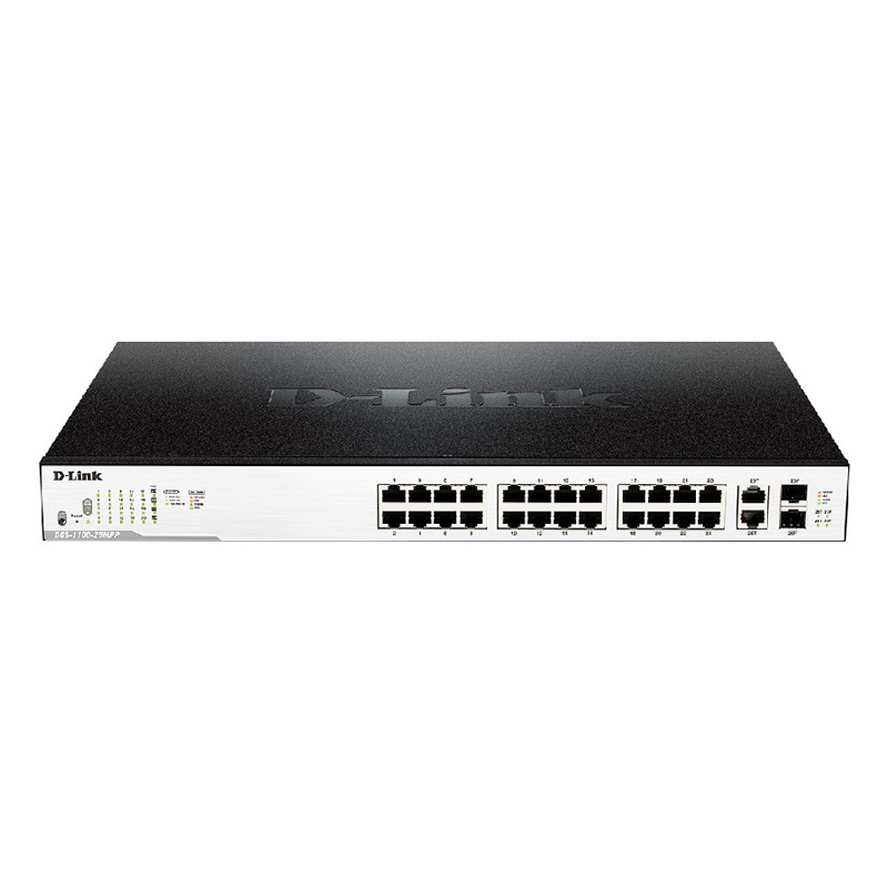 switch d-link dgs-1100-26mpp, 24 puertos rj-45 gbe, 2 puertos gbe sfp, poe.