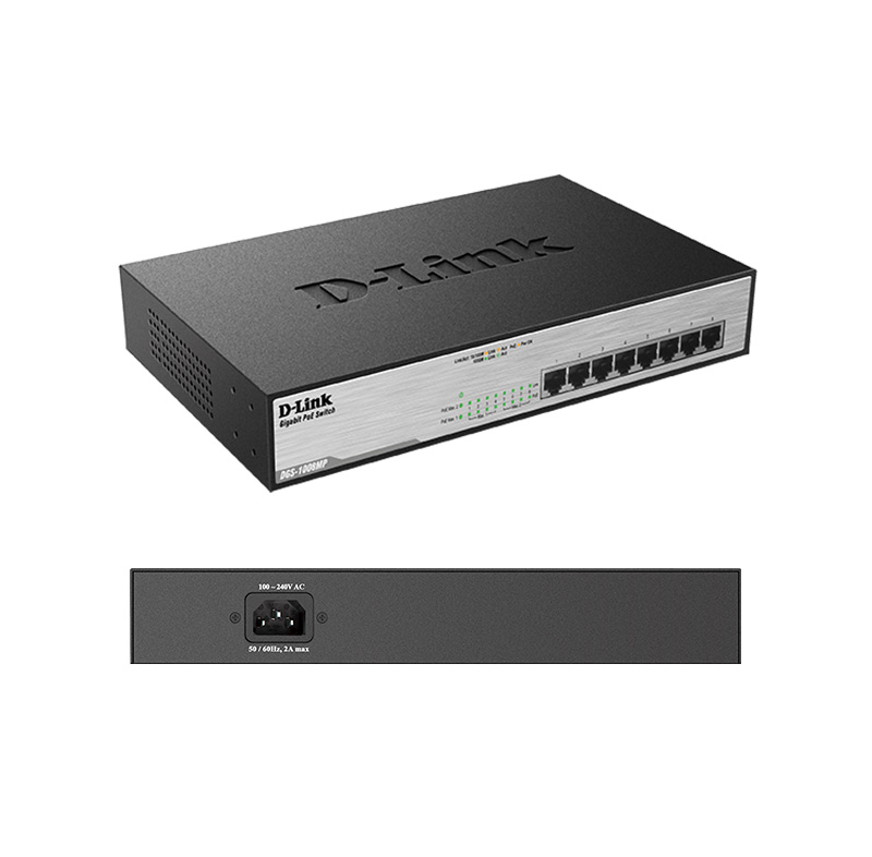 switch d-link dgs-1008mp, 8 rj-45 10/100/1000 mbps, poe.