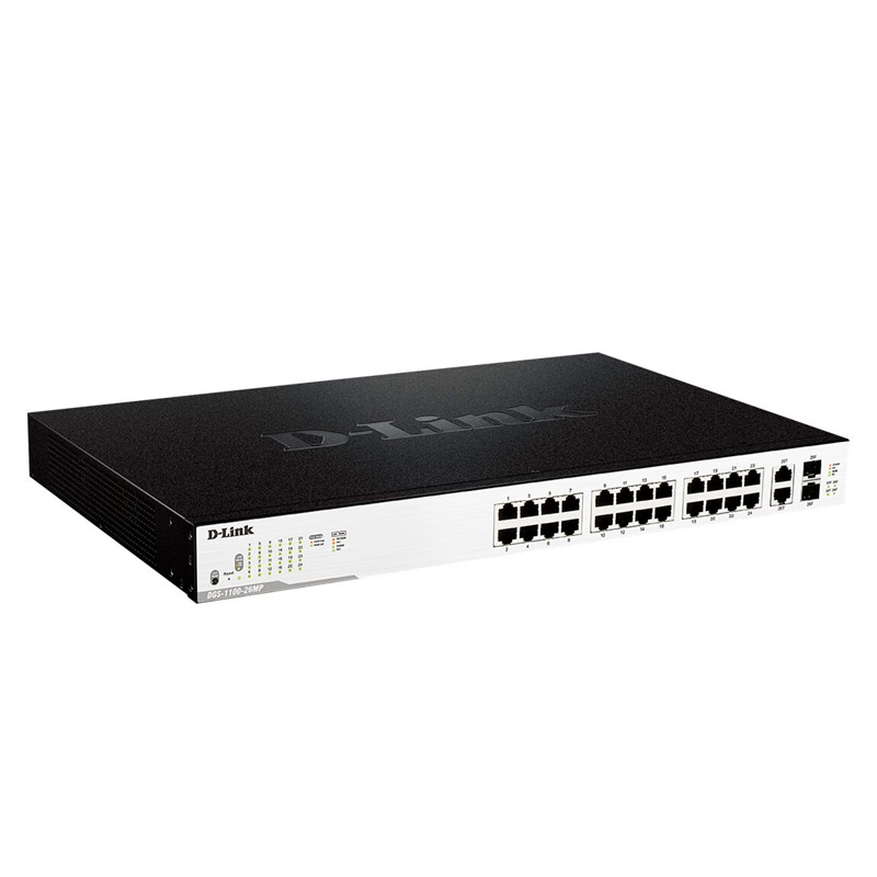 switch d-link dgs-1100-26mpp, 24 puertos rj-45 gbe, 2 puertos gbe sfp, poe.